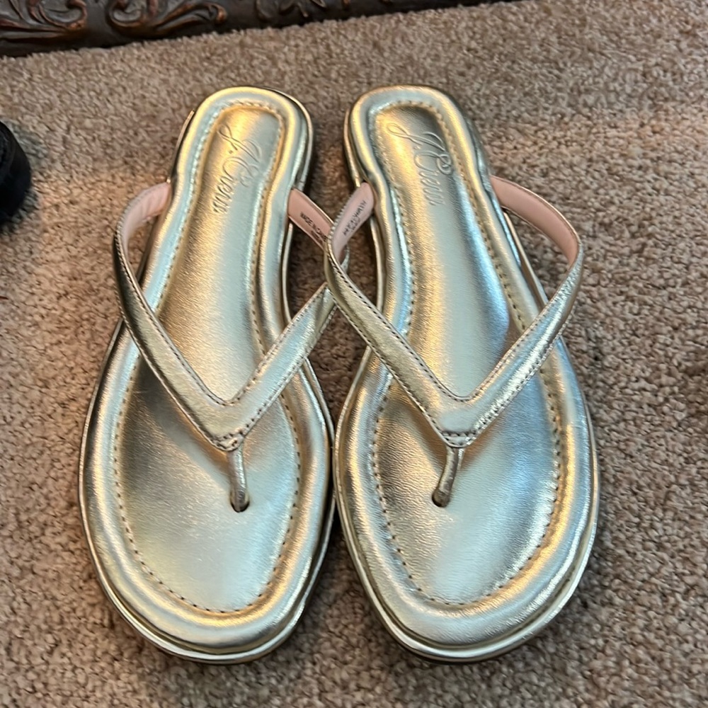 Jcrew gold metallic thong sandal